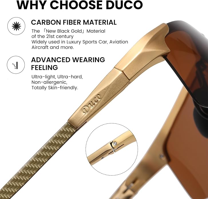 DUCO Polarized Sunglasses Mens Ultralight Carbon Fiber Sun Glasses for Men Driving Sports Fishing UV400 Protection DC8277