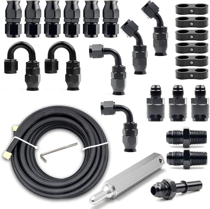 6AN PTFE Fuel Line Kit, 5/16" Nylon Stainless Steel Braided, LS Swap EFI E85 Injection Fuel Hose Fitting 20FT