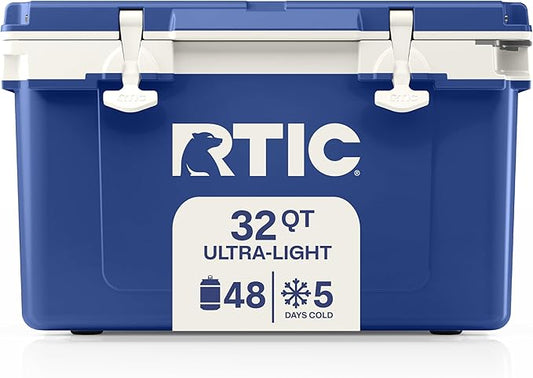 RTIC Ultra-Light 32 Quart Lightweight Hard Cooler, Insulated Portable Ice Chest 13 lbs, 48-Can Capacity, 5-Day Ice Retention, for Camping, Fishing, Beach, Boat, Picnic, Day Trip