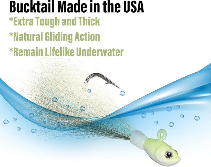 Dr.Fish 3 Pack Bucktail Jig Lure Hair Jig Saltwater Freshwater Lures Surf Fishing Bass Flounder Striper Bluefish Halibut Redfish