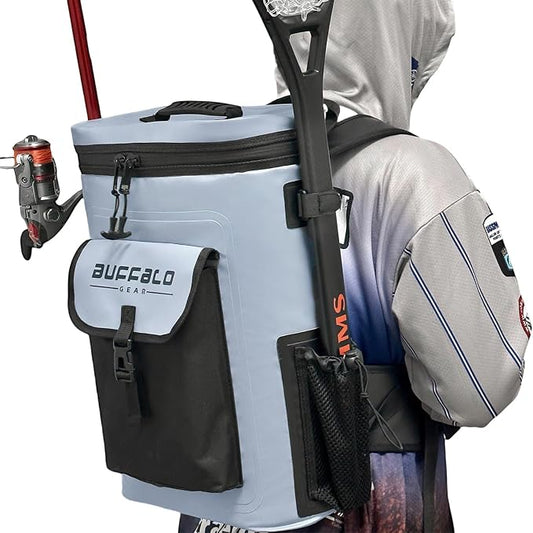 Buffalo Gear Fish Cooler Backpack 32Qt Waterproof Fishing Backpack Cooler Portable Fish Bag, Keep Ice Cold More Than 24 Hours