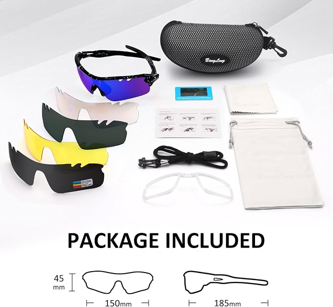 BangLong Polarized Cycling Sunglasses for Men Women, 26g Sports Sunglasses with 5 Lenses for Running Fishing Baseball Driving