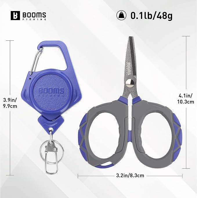 Booms Fishing Braided Line Scissors: Micro-Serrated Stainless Steel Blades Line Cutter - XW01 4.1" Fishing Serrated Shears with Zinger Retractor