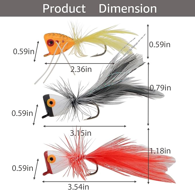 Fly Fishing Poppers, Topwater Fishing Lures Bass Crappie Bluegill Sunfish Panfish Trout Salmon Perch Steelhead Flies for Fly Fishing Bass Panfish Bluegill Trout Salmon