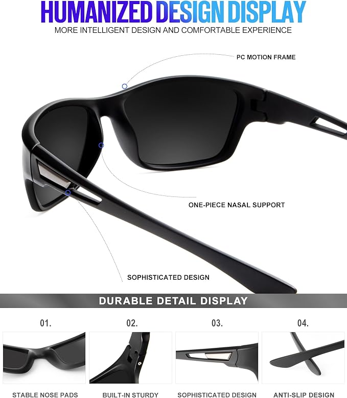 KALIYADI Polarized Sunglasses for Men, Sports Sun Glasses for Driving Cycling Fishing with UV protection