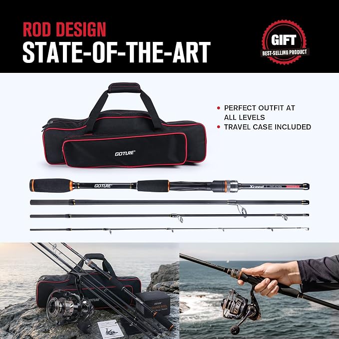 Goture Spinning Fishing Rod & Reel Combo with Carrier Bag,6.6-9FT,Spin Reels, Lures Kit, Pliers, Braided Line, Fish Gripper, Carbon Fiber Freshwater Fishing Rod Full Kit for Starter