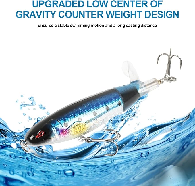 Popper Top Water Fishing Lure: Whopper Fishing Lures with Floating Rotating Tail Barb Treble Hooks Saltwater Freshwater for Bass