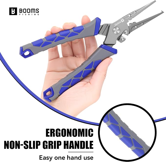 Booms Fishing Pliers Hook Remover: 7.5" Split Ring Pliers and Fish Hook Remover for Saltwater and Freshwater - Braid Line Cutter & Crimper with Lanyard - XW15 Multi-Function Fishing Tool for Angles