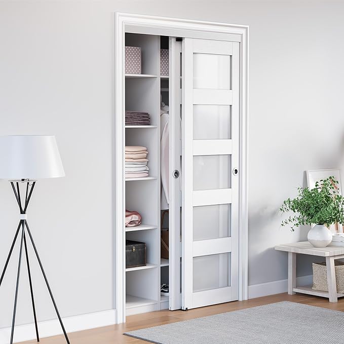 4FT Bypass Door Hardware, Closet Door Track Kit, Top-Mounted Style, Made of Heavy Duty Aluminum, Smoothly and Quietly, for 2 Doors System - Fit Min Door Panel Width of 24.5in, Silver