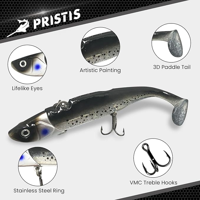 Pristis Lifelike Fishing Plugs for Bass Muskie Walleye, Slow Sinking Swimbaits for Saltwater Freshwater, Shallow Deep Diving Crank Hard Baits Lure Set with Reinforced Treble Hooks for Pike Crappie