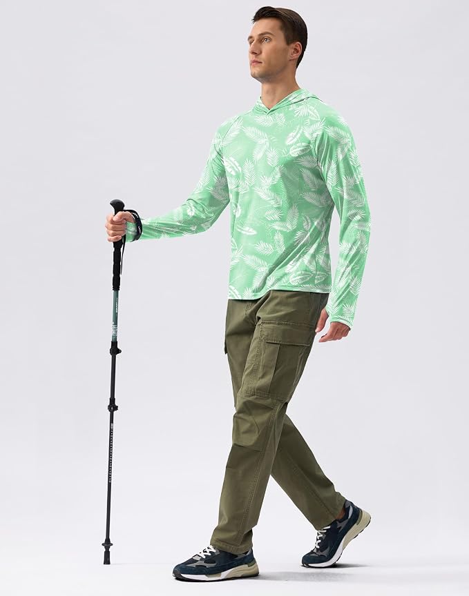 Pudolla Men's Sun Protection Hoodie Shirts UPF 50+ Rash Guard SPF Long Sleeve Fishing Shirt for Men Swim Hiking Boating