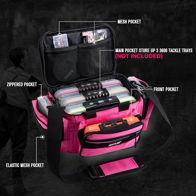 Goture Fishing Tackle Bag, 600D Water-Resistant Soft Side Crossbody Sling Bag for Women,Small Gear Storage Tactical Bags for Saltwater & Freshwater,Fits 3 3600 Tackle Boxes(Not Included)
