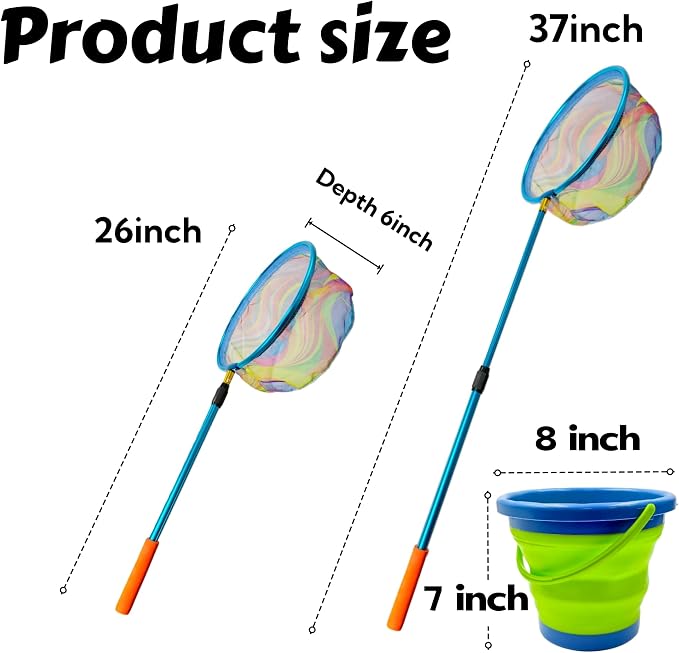 Fishing Net with Bucket Fishing or 3 Pack Retractable Lightweight Landing Net with Aluminum Rod Handle Kids Fishing Nets for Youth Catch and Release Butterfly Nets