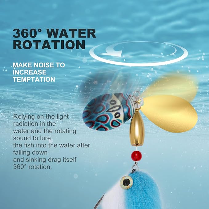 Pike Musky Walleye Fishing Lure Spinnerbait with Feathered Hooks Rooster Tail Fishing Lures Spoon Lures Baits with Tackle Box