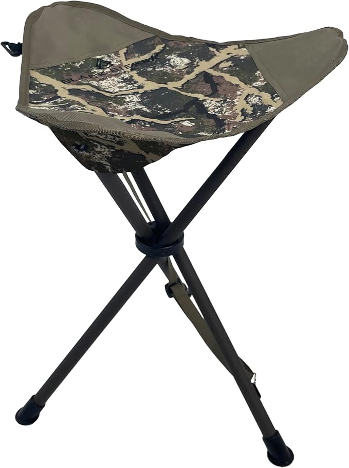 Black Sierra Folding Hunting Stool with Shoulder Strap, Lightweight Collapsible Tripod Seat, Steel Frame Supports 225 lbs, Portable Foldable Chair for Hunting Blind, Fishing, Hiking, Travel