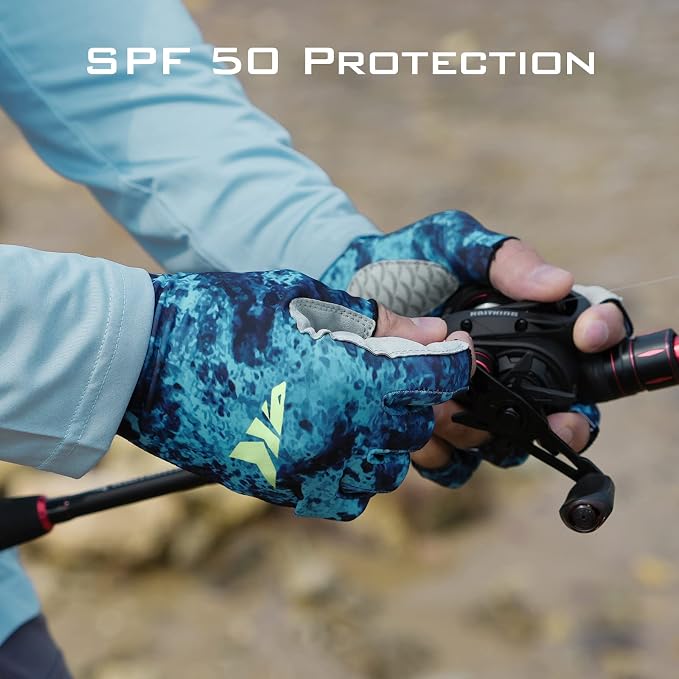 KastKing La Sal Fishing Gloves UPF50+ Sun Gloves UV Protection Fingerless Gloves Men Women for Outdoor, Kayaking, Rowing, Paddling, Canoeing, Hunting