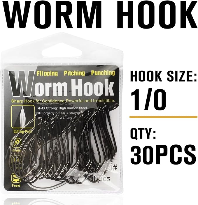 Dovesun Weedless Worm Hooks Wacky Rig Hooks Texas Rig Hooks 30PCS Professional V Bass Fishing Hooks for Freshwater Saltwater 1/0 2/0 3/0