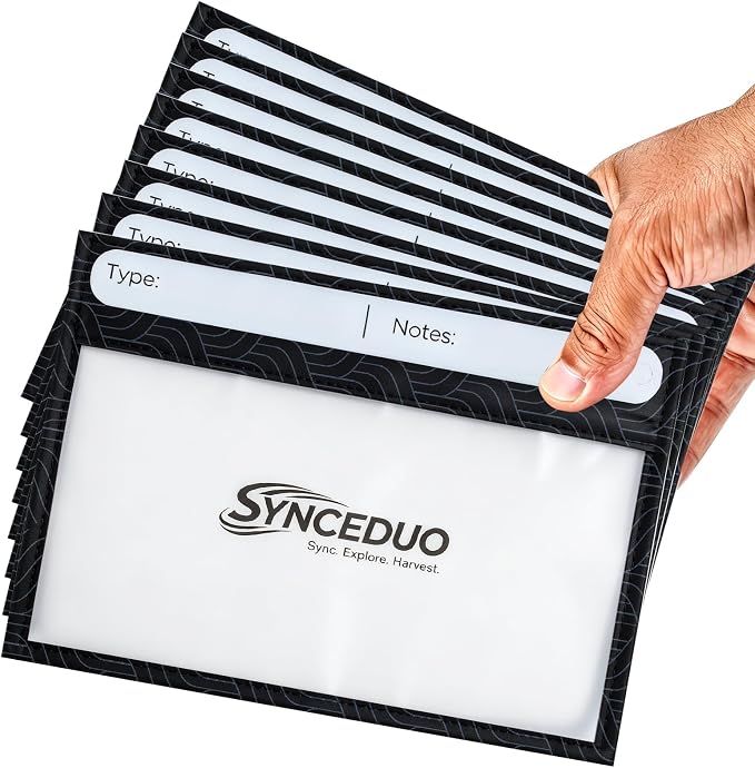 Synceuo 50pcs Soft Plastic Bait Bags, 7"x5" Reusable Bait Packaging Storage with Label Strips for Fishing Lure Making Supplies, Clear Soft Bait Binder Small Tackle Organizer