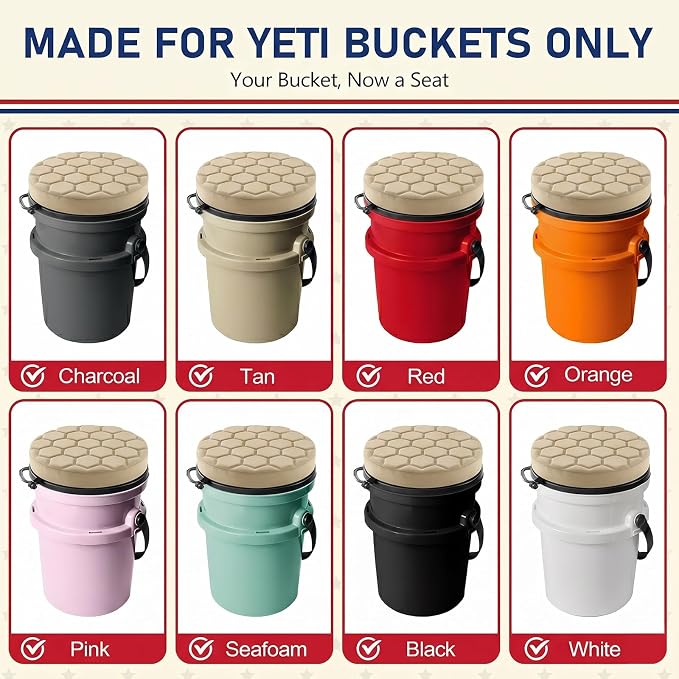 5 Gallon Bucket Seat for Yeti Loadout Bucket Only, 3" Thickened Foam Cushion, 360°Swivel Seats with Hang-It Hook, Seat lid for Dove Duck Hunting, Ice Fishing, Baseball, Camping, Gardening