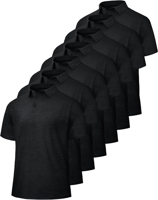BOOJO 5 Pack Polo Shirts for Men - Quick Dry Moisture Wicking Performance Short Sleeve Mens Golf Shirts for Work Athletic