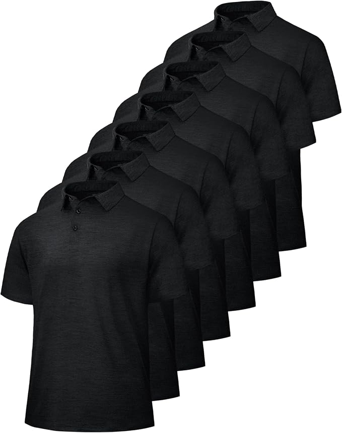 BOOJO 5 Pack Polo Shirts for Men - Quick Dry Moisture Wicking Performance Short Sleeve Mens Golf Shirts for Work Athletic