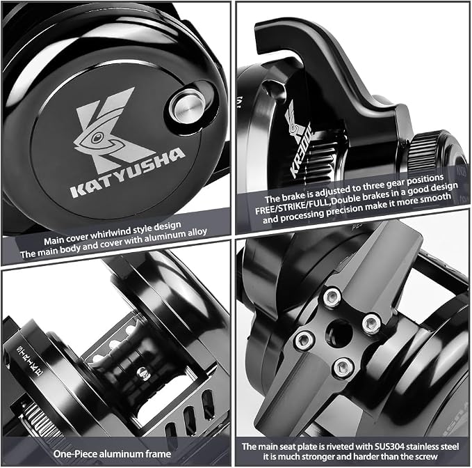 Jigging Reel Conventional Reels - Lever Drag Saltwater Heavy Duty Deep Ocean Big Game Offshore Round Aluminum Trolling Reel - Black Saltwater Jigging Fishing Reels