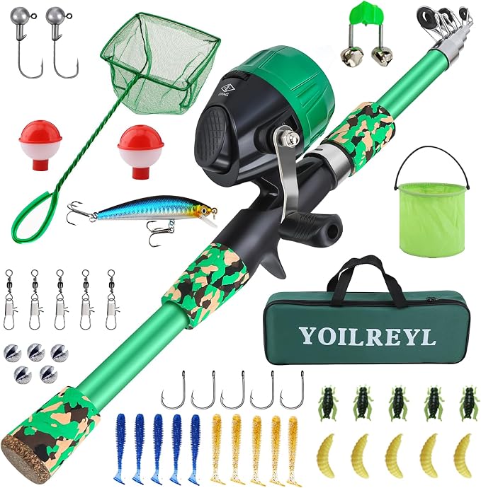 Collapsible Telescopic Fishing Rod and Reel Combo Push Button Small Fishing Pole Kit Beginner Youth Boys Fishing Starter Set Tackle