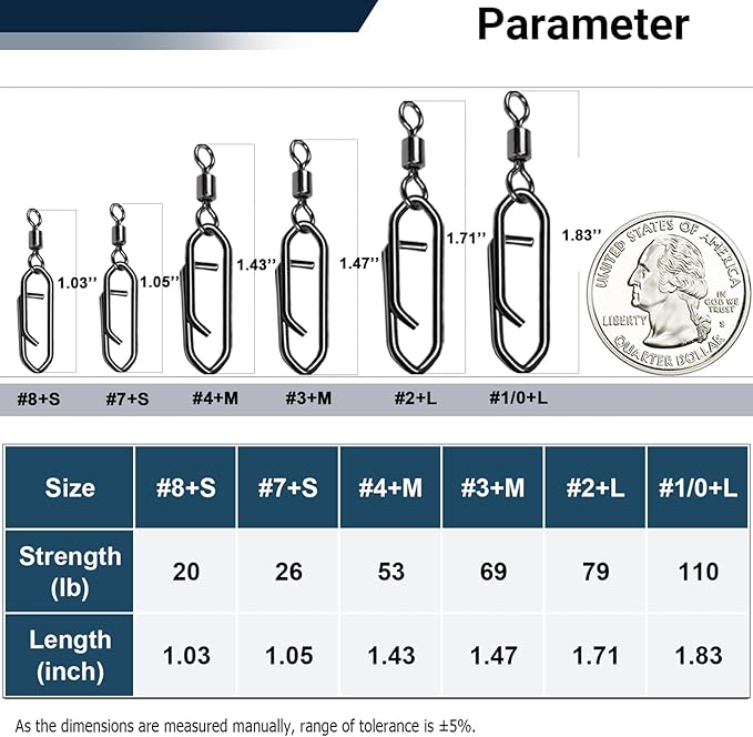 AMYSPORTS High Strength Saltwater Barrel Swivels Fishing Tackle Stainless Steel Line Connector Fishing Snaps Swivel Change Quick Fishing Clips Snap Black Nickel
