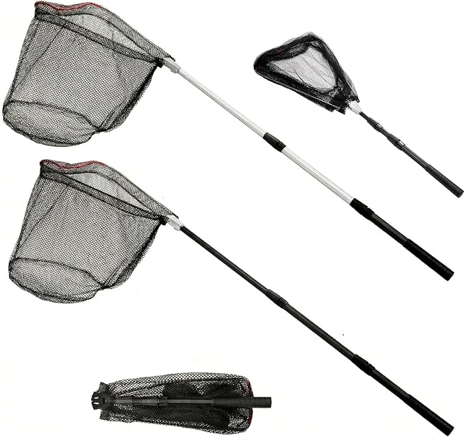 ZENFUN 2 Pack Fishing Net with Telescopic Pole Handle, Fish Landing Net with Sturdy Collapsible Handle, Folding Nylon Mesh Landing Net for Saltwater and Freshwater, Extend to 51 in(Black, White)