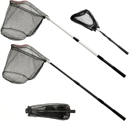 ZENFUN 2 Pack Fishing Net with Telescopic Pole Handle, Fish Landing Net with Sturdy Collapsible Handle, Folding Nylon Mesh Landing Net for Saltwater and Freshwater, Extend to 51 in(Black, White)