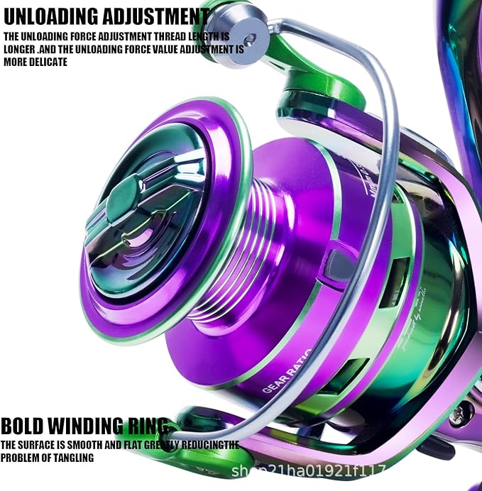 1pcs 5.2:1 Gear Ratio 6+1BB Spinning Reel - Iridescent Color-Shift Fishing Reel with Metal Spool for Long Cast & Saltwater