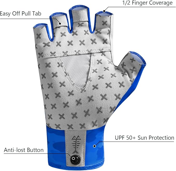 BASSDASH Unisex UPF 50+ Half Finger Sun Gloves Fingerless Breathable UV Protection for Fishing Hiking Kayaking Rowing FG02
