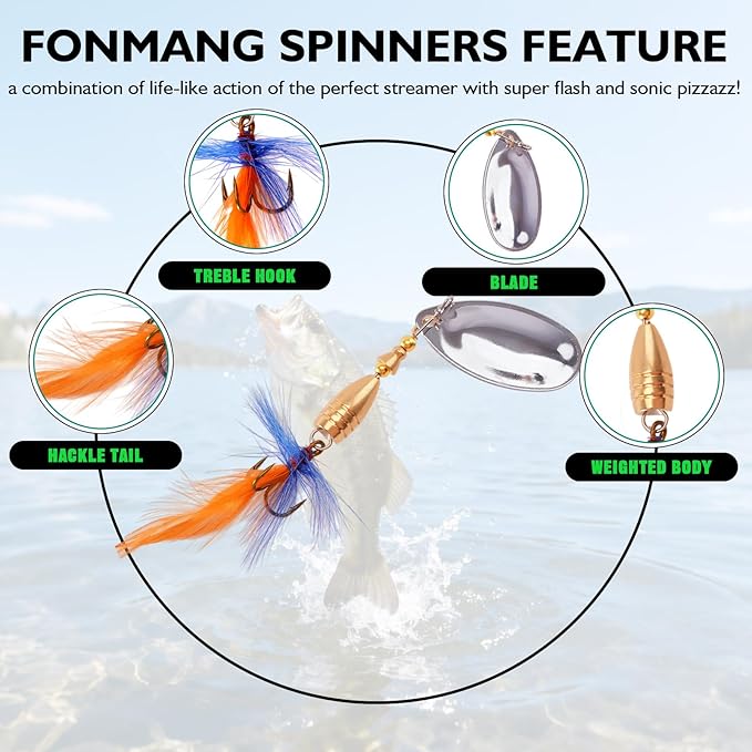 FONMANG Fishing Lure Spinner baits for Freshwater and Saltwater,2026 New Bass Trout Fishing Lures Also for Crappie Salmon Walleye Pike