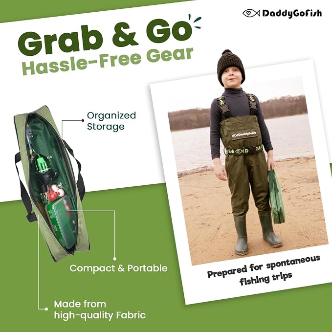 DaddyGoFish Kids Fishing Pole - Rod Reel Combo Tackle Box Starter Set - First Year Small Dock Gear Kit for Boys Girls Toddler Youth Age Beginner Little Children Junior Anglers