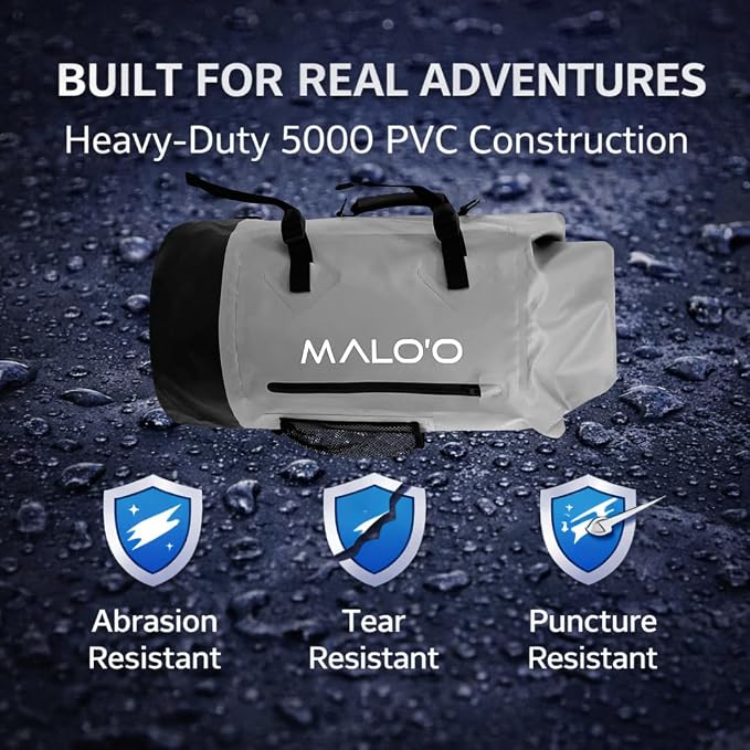 Malo’o 45L Waterproof Dry Bag Backpack – Heavy Duty Roll Top Fishing & Beach Backpack, IPX6 Water Resistant Gear Bag for Kayaking, Camping, Surf, Travel & Outdoor Adventure