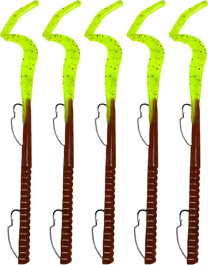 Delong Lures Fishing Lures Bass Set, 10" Pre-Rigged Weedless Swim Bait, Twister Tail Bass Fishing Lures, Extra Durable Soft Plastic Baits for Freshwater - 5 pcs Bass Baits and Lures Pack, Made in USA