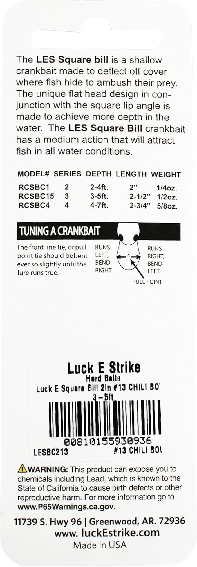 Luck E Strike 2 Inch Square Bill Crankbait, Made in The USA