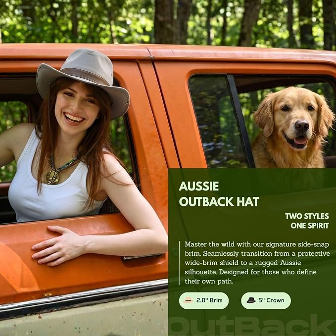 TOP-EX Cotton Aussie Outback Safari Hat, UPF 50+ Sun Hat Wide Brim with Chin Strap, Breathable Packable Bush Hat Men Women