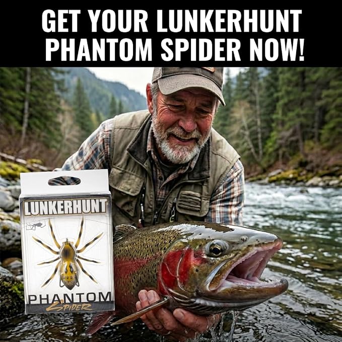 LUNKERHUNT Phantom Spider Lure for Bass Fishing (2.5 Inch) | Topwater Spider Fishing Lure with Natural Walking Action | Soft Hollow Body Weedless Hooks for Trout and Pike