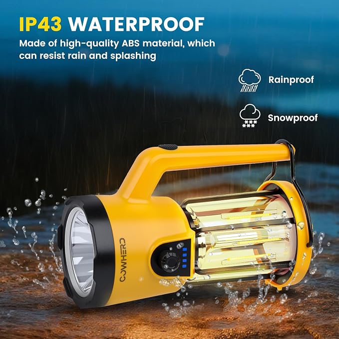 Lanterns for Power Outages, LED Lantern Flashlight, 2000LM Rechargeable Camping Light, 4200mAh Battery, 4 Modes, 2625ft Beam, 8Hr Runtime, IP43 Waterproof for Home, Hiking, Fishing, Outdoor