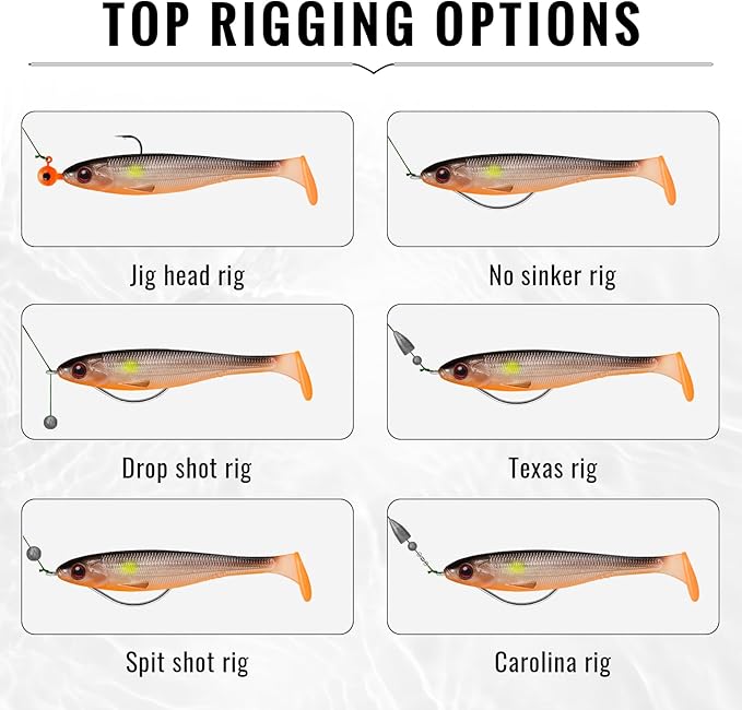 TRUSCEND Shadtale Easy Catch Soft Fishing Lures, Unique Vibration and Action for Various Rigs, Paddle Tail Swimbaits Trailer for Bass, Trout, Crappie, Walleye, Redfish, Saltwater & Freshwater Fishing
