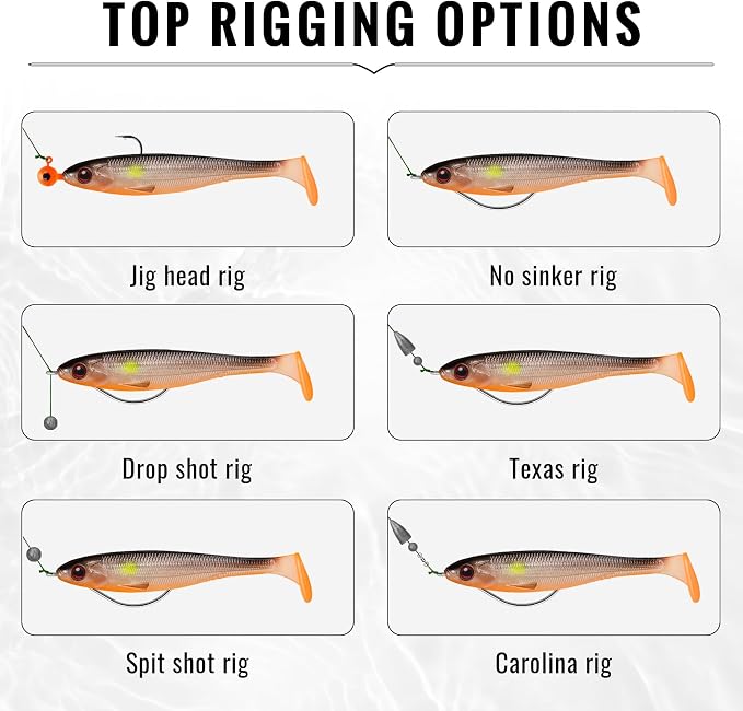 TRUSCEND Shadtale Easy Catch Soft Fishing Lures, Unique Vibration and Action for Various Rigs, Paddle Tail Swimbaits Trailer for Bass, Trout, Crappie, Walleye, Redfish, Saltwater & Freshwater Fishing