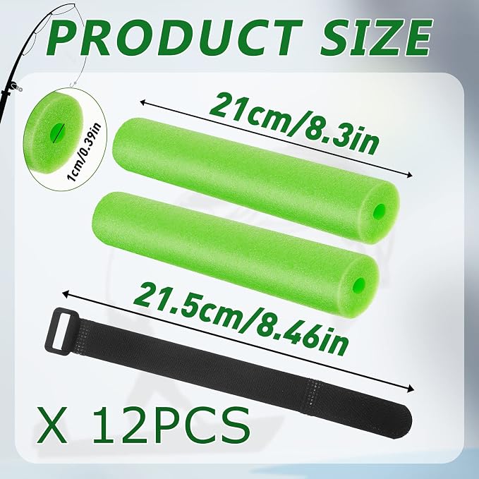 12 Pieces Fishing Rod Floats Fishing Pole Floats Kayak Gear with 24 Hook and Loop Straps for Boats Accessories