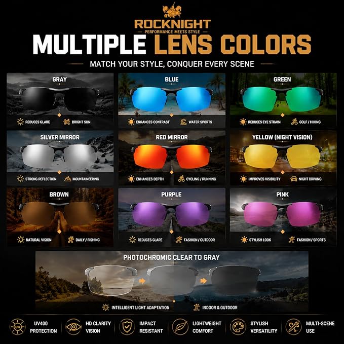 ROCKNIGHT Polarized Rectangular Sunglasses for Men Driving UV400 Protection Lightweight Al‑Mg Frame