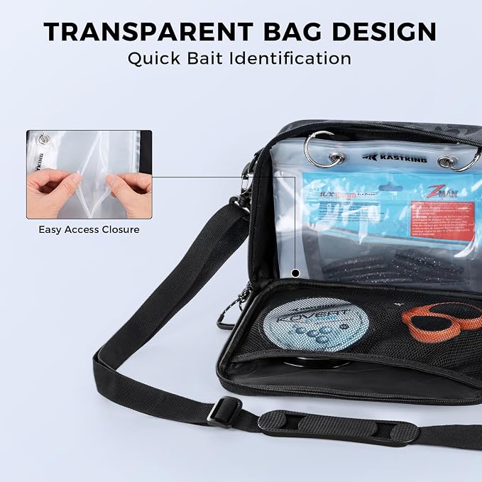 KastKing BaitSpace Detachable Bait Binder Tackle Bag – Large Clear Sleeves, Durable 900D Water-resistant Fabric, Soft Plastic Bait Storage For Hooks, Sinkers & Fishing Accessories