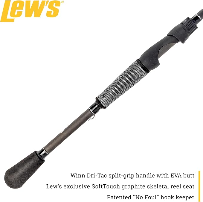 Lew's TP2 Spinning Fishing Rod, HM45 Graphite Rod, Winn Dri-Tac Split-Grip, SoftTouch Reel Seat, No Foul Hook Keeper