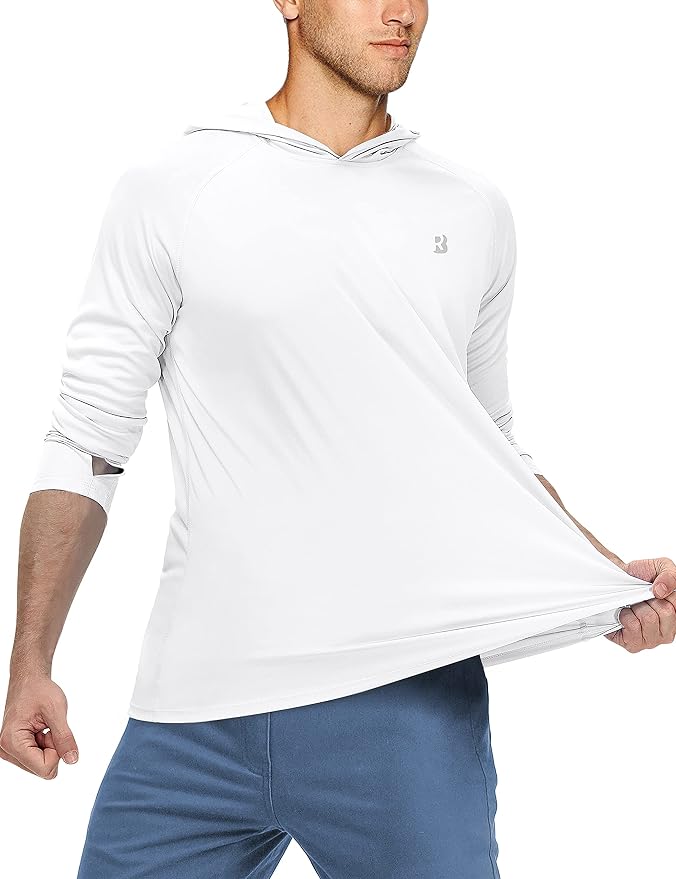 Roadbox UPF 50+ Fishing Shirts for Men, Long Sleeve UV Sun Protection Hoodie, Outdoor Hiking Running Swimming Rash Guard