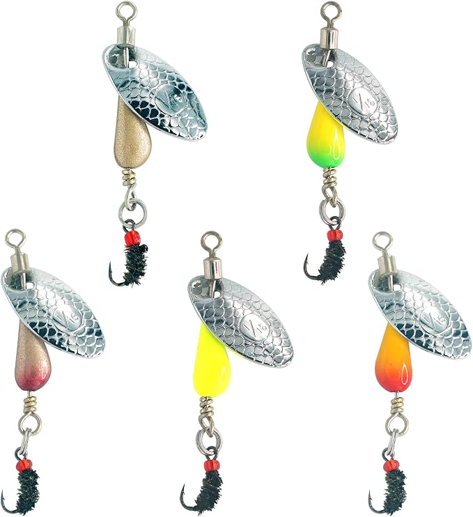 Trout Spinners - Fly Trout Fishing Lures for Bass Salmon Pike, Smallmouth Bass Lures with Brass Spinner for Lake River Fishing