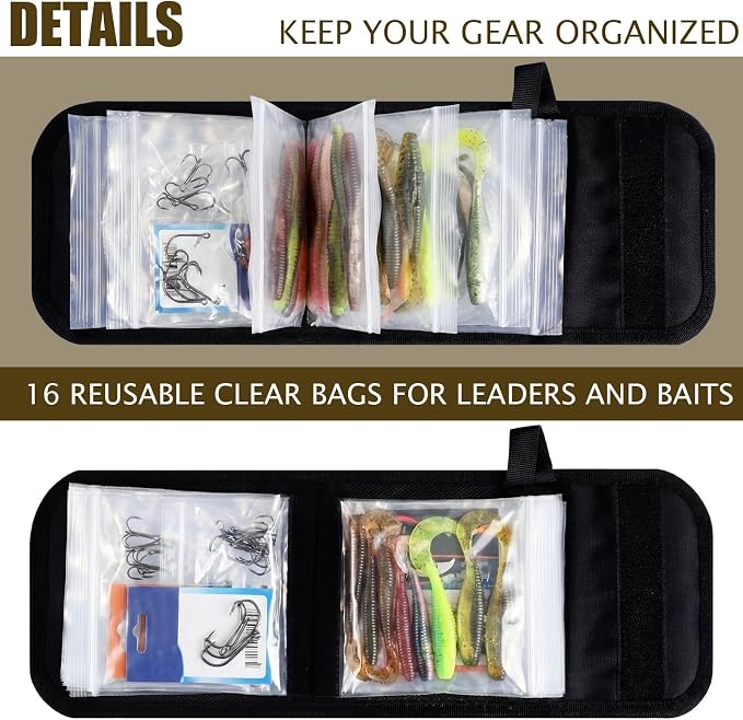 2 Pack Fishing Tackle Binder 20 Pockets Fly Fishing Leader Tippet Line Wallet Leader Organizer Case Lure Storage Bag for Pre-tied Rigs, Leaders, Soft Baits and Lines(Khaki)