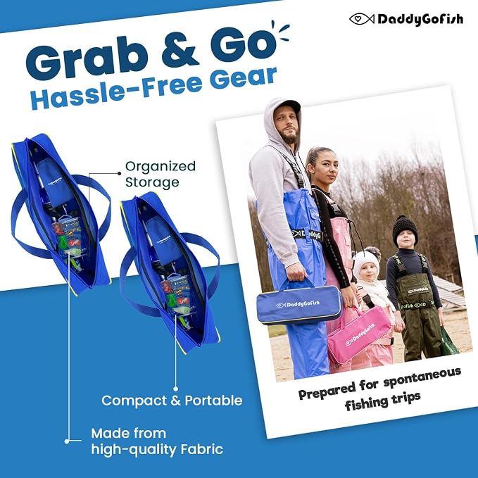 DaddyGoFish Kids Fishing Pole - Rod Reel Combo Tackle Box Starter Set - First Year Small Dock Gear Kit for Boys Girls Toddler Youth Age Beginner Little Children Junior Anglers
